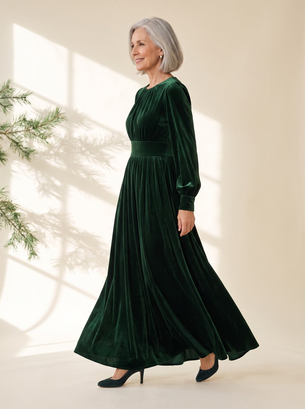 Gwyneth Maxi Dress in Dark Green, side view