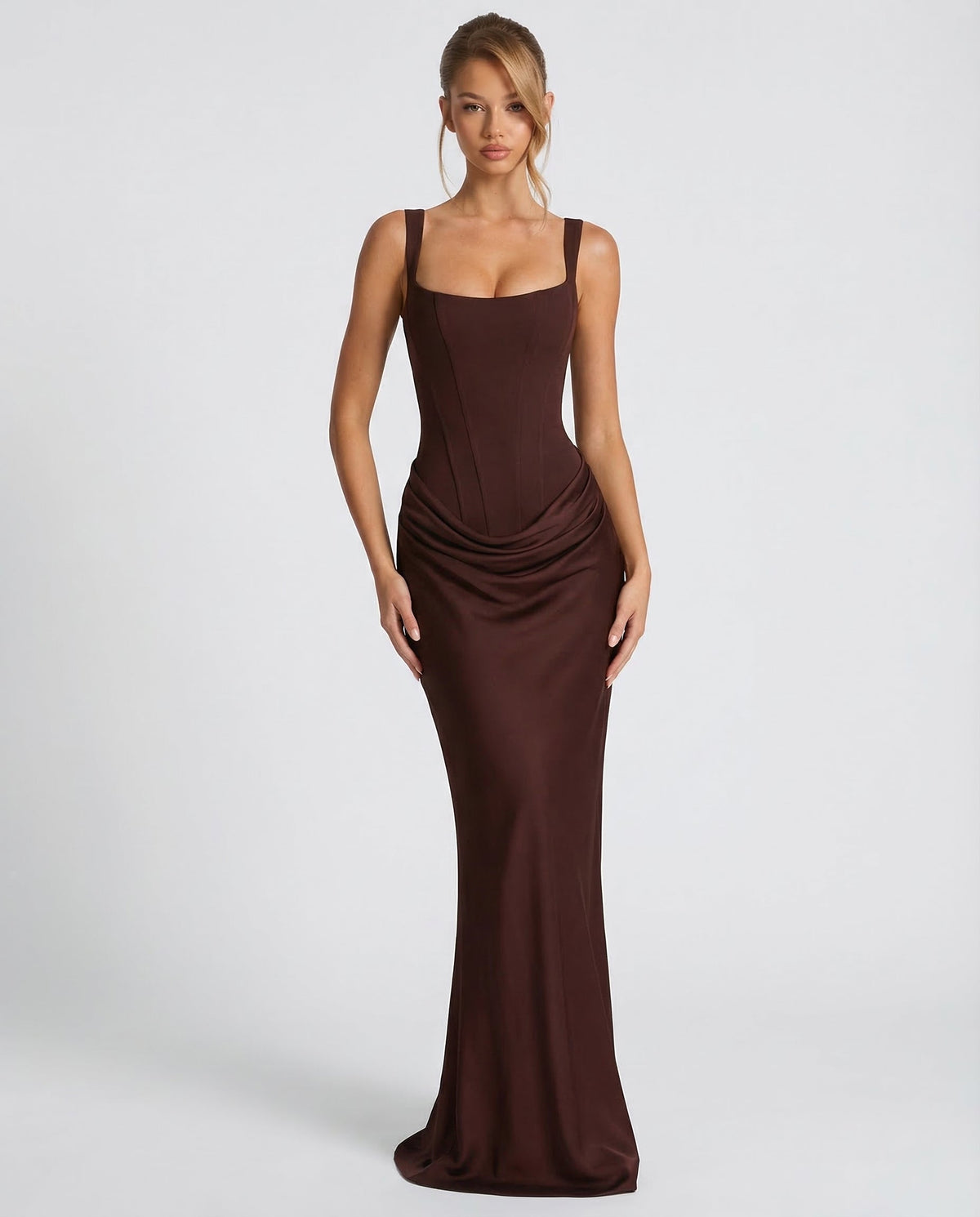 Genevieve Maxi Dress in mocha - front view