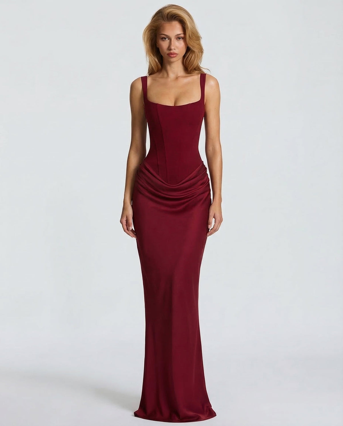 Genevieve Maxi Dress in burgundy - front view