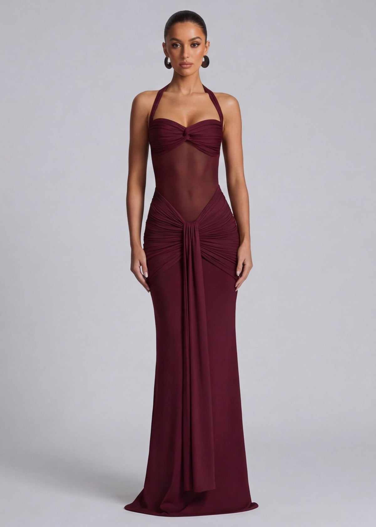 Larissa Gown in wine red - front view