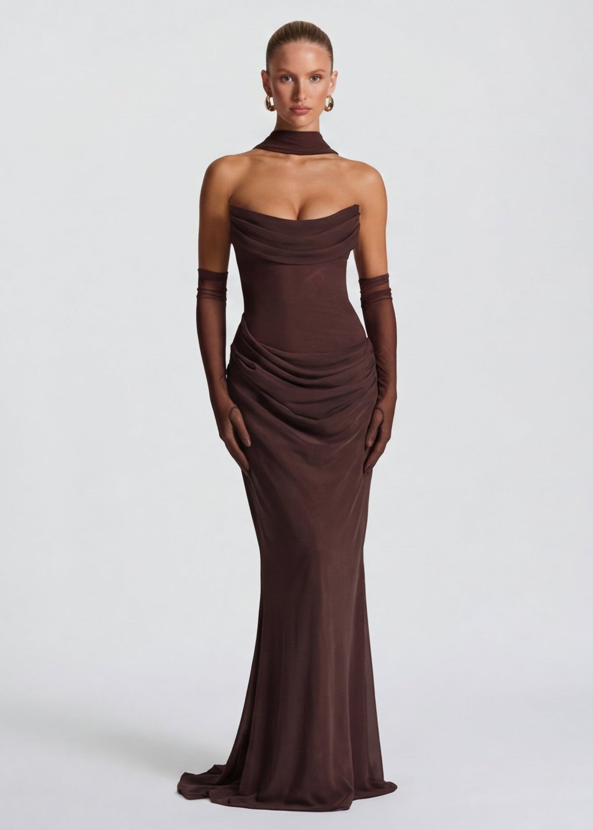 Gabriela Maxi Dress in mocha - front view