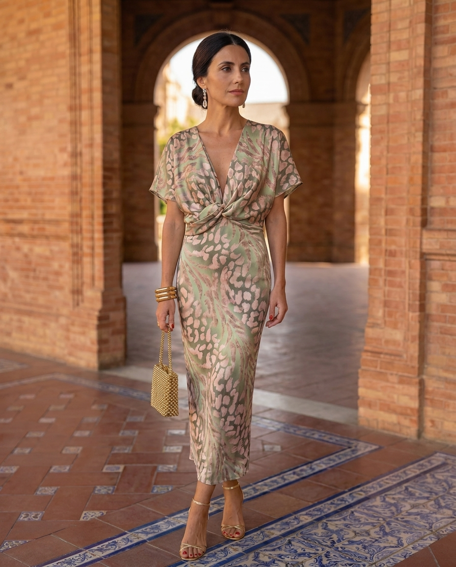 Aveline - V-Neck Twist Midi Dress