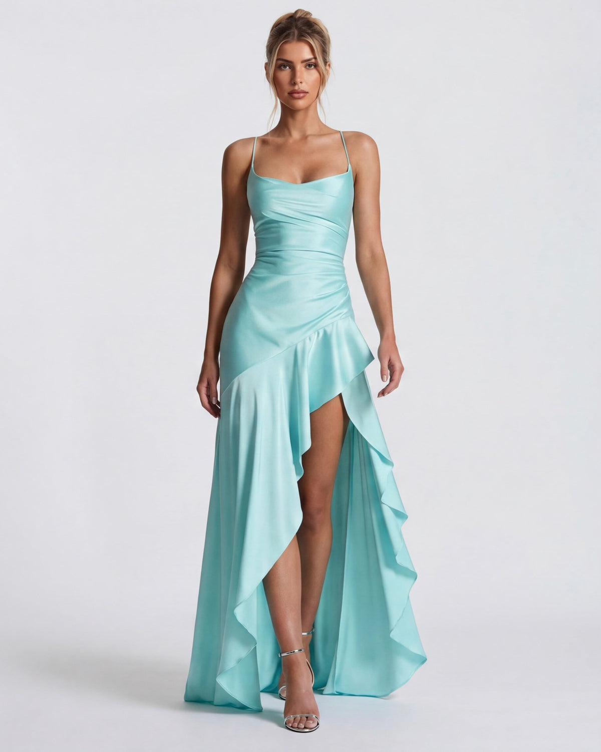 Georgiana Gown in aqua blue - front