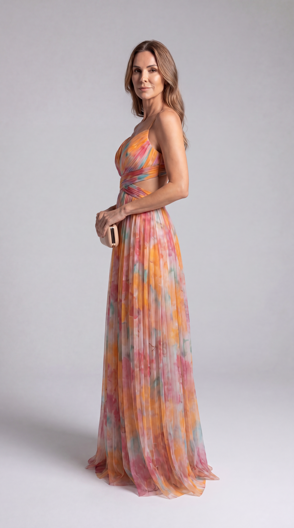 Pippa - Maxi Dress – orange watercolor print – side view