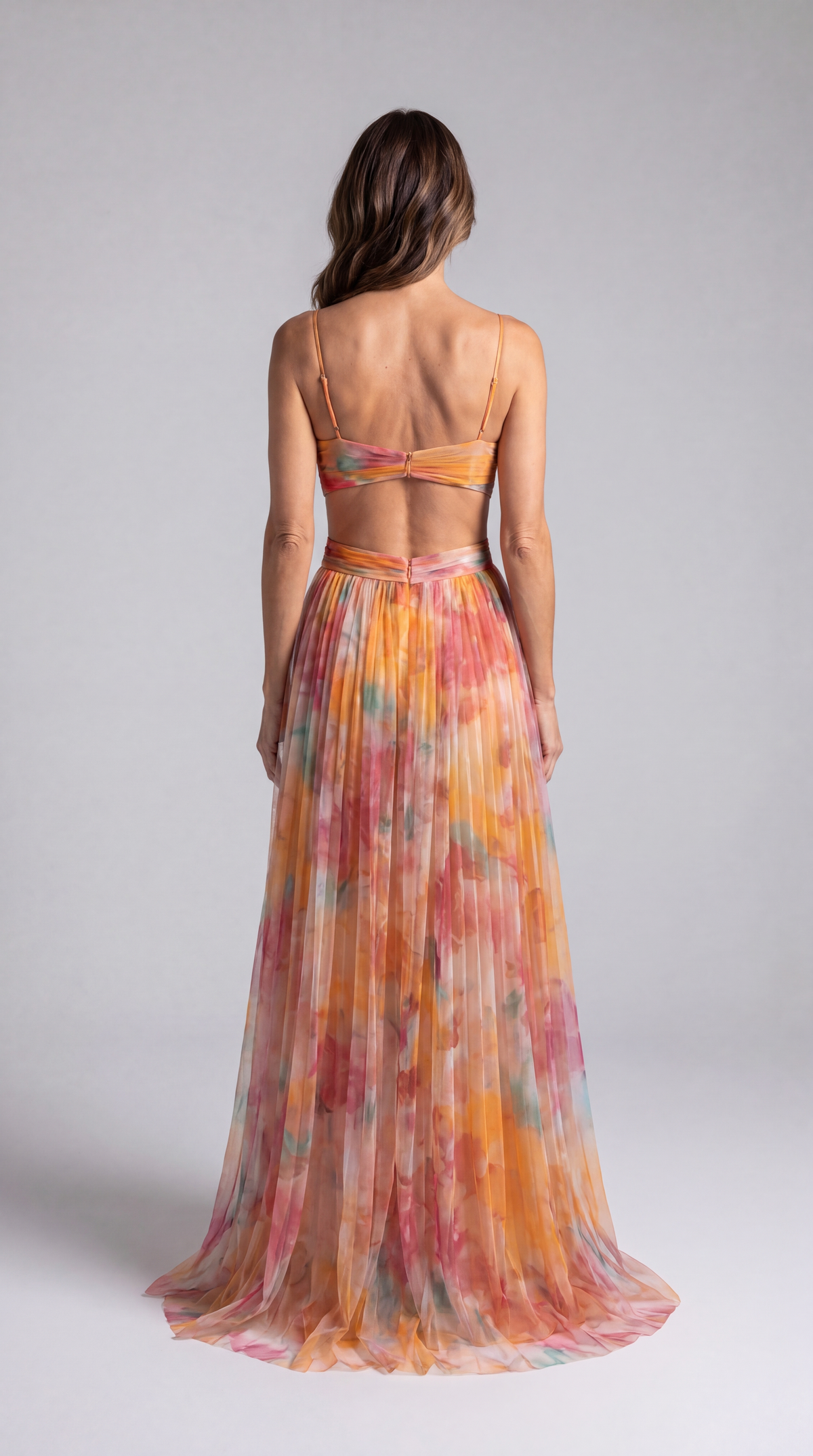 Pippa - Maxi Dress – orange watercolor print – back view