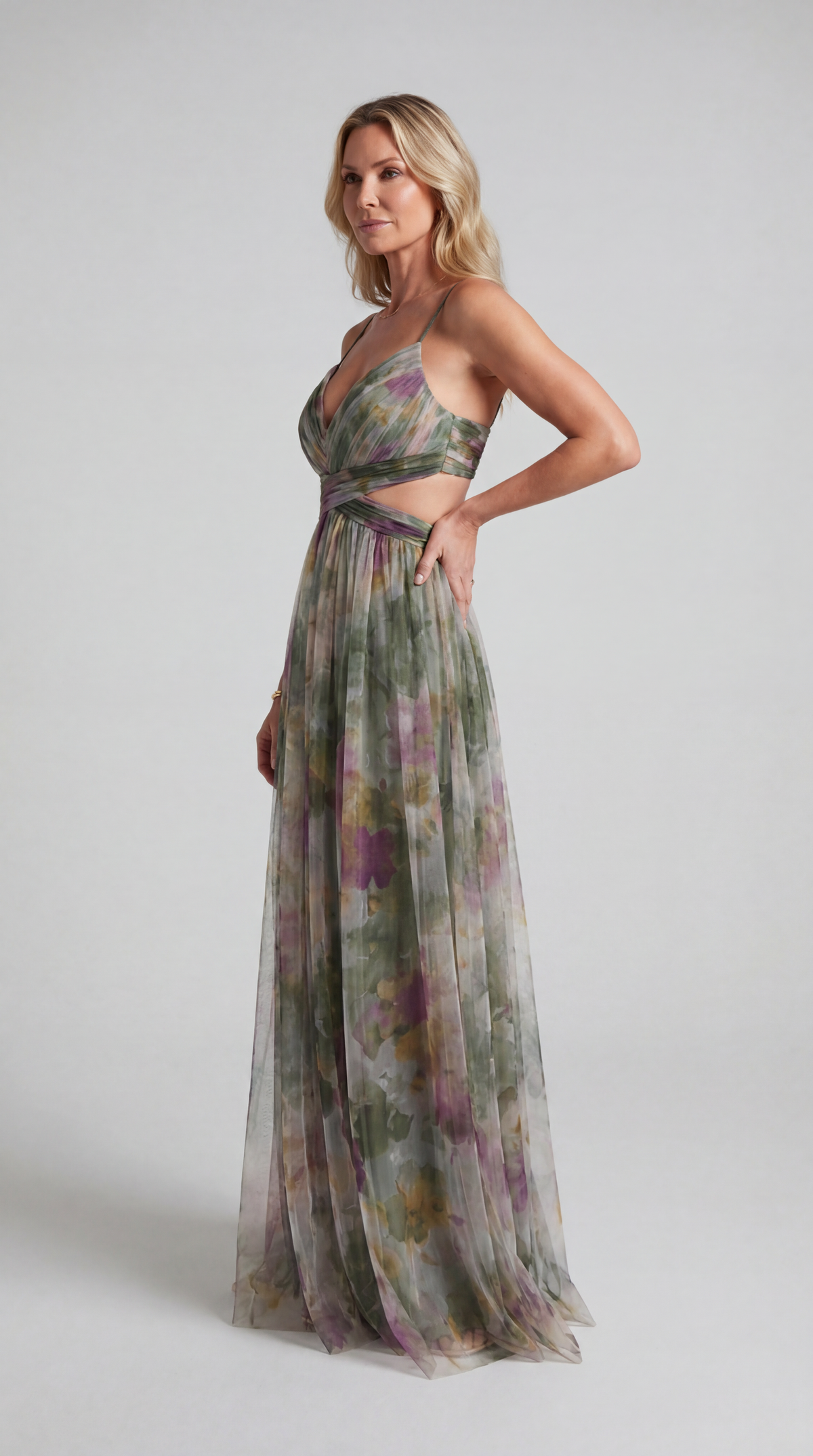 Pippa - Maxi Dress – green watercolor print – side view