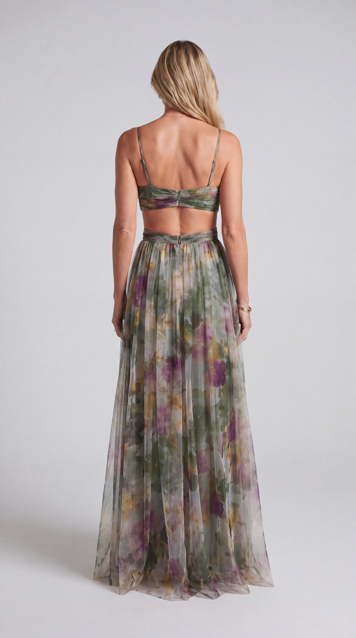 Pippa - Maxi Dress – green watercolor print – back view