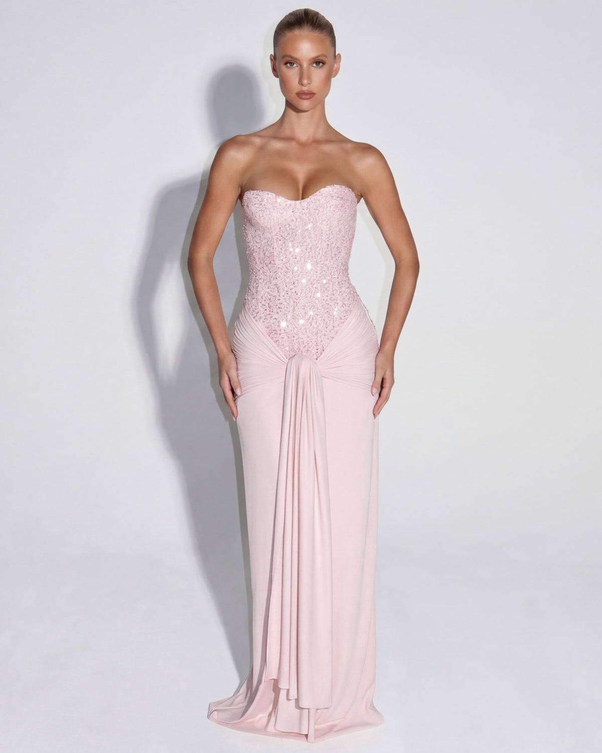 Leonora Gown in soft pink - front view