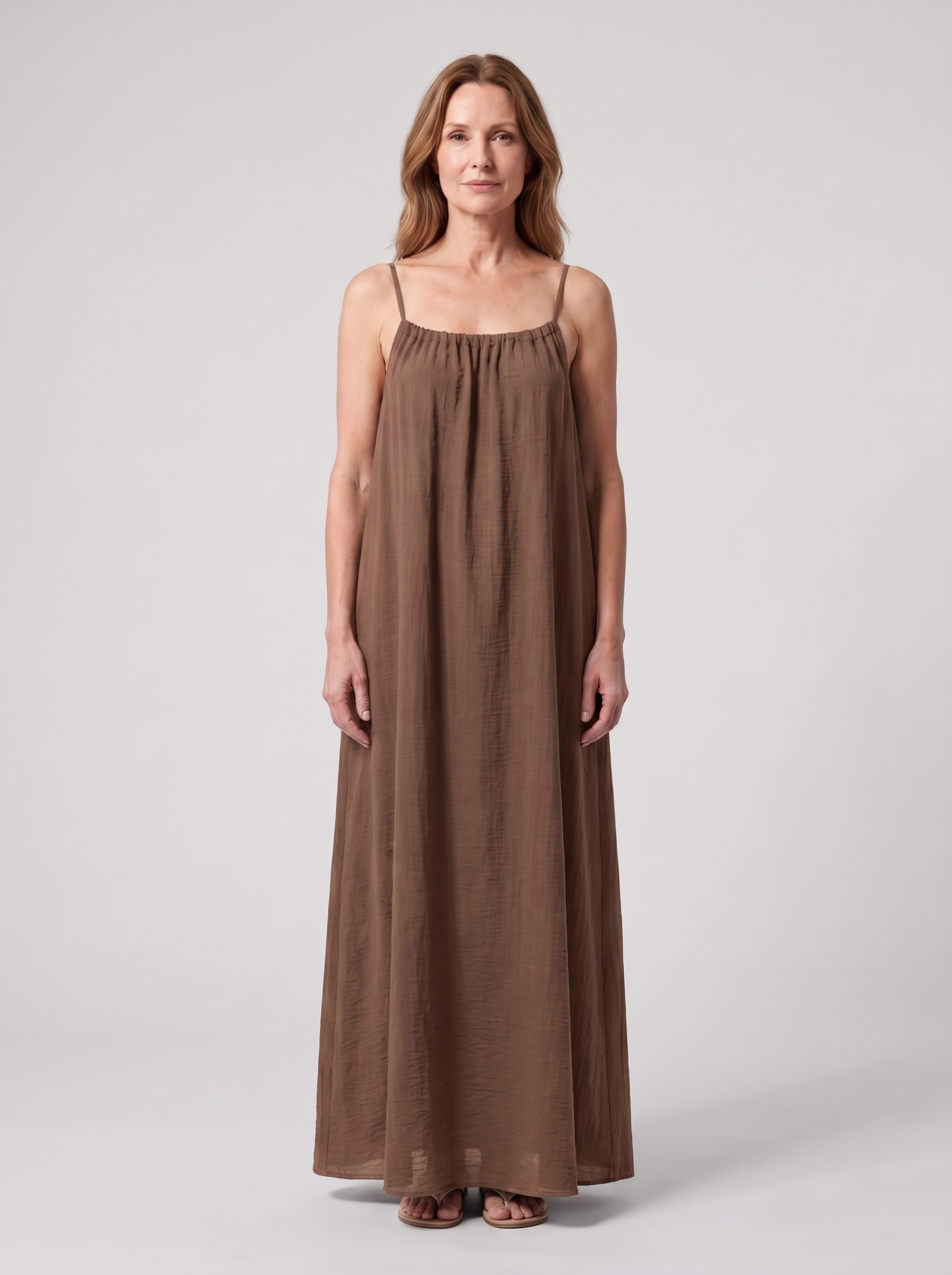 Rosalie backless maxi dress in Coffee Brown - front view