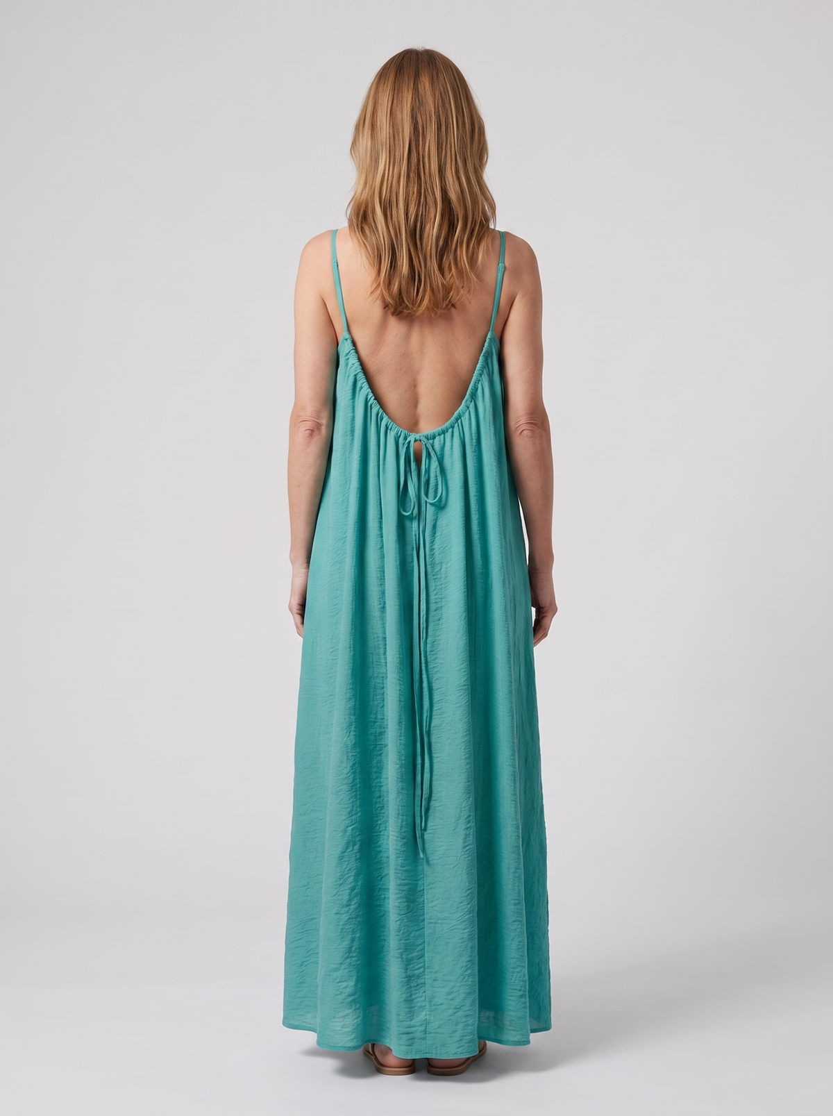 Rosalie backless maxi dress in Ocean Green - back view