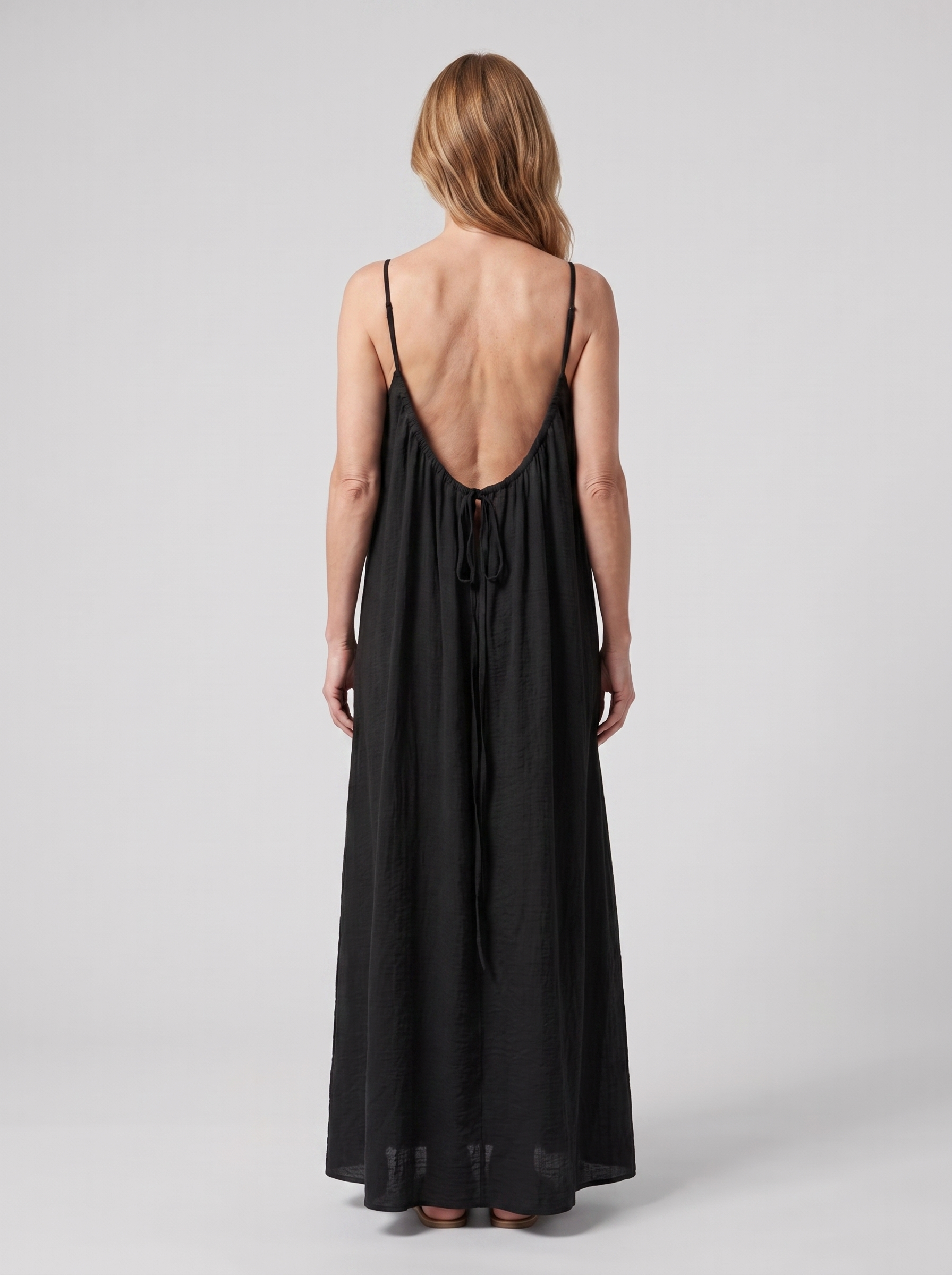 Rosalie backless maxi dress in Black - back view