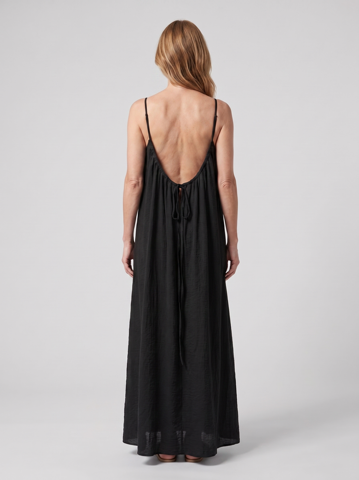 Rosalie backless maxi dress in Black - back view