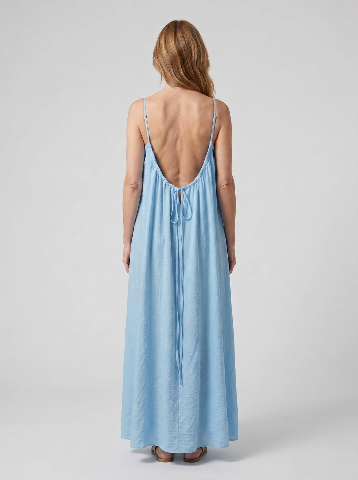 Rosalie backless maxi dress in Sky Blue - back view