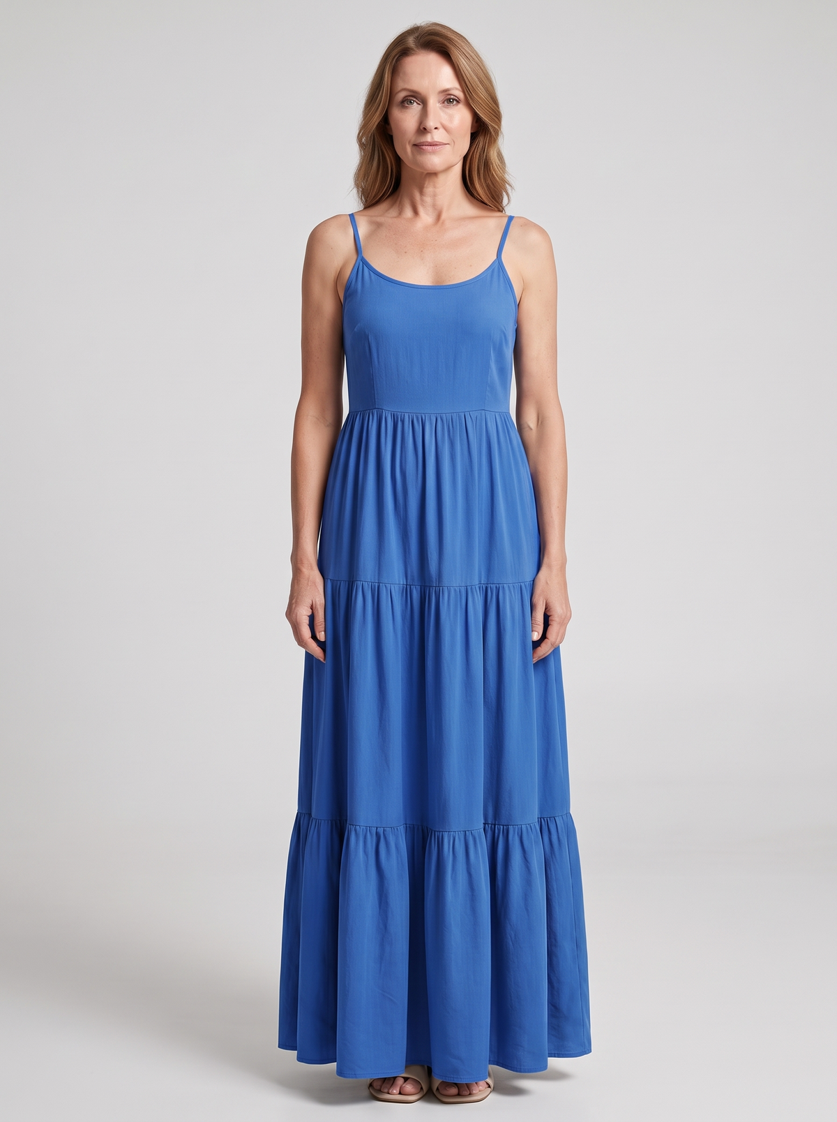 Colette tiered bow-back maxi dress in Cobalt Blue - front view