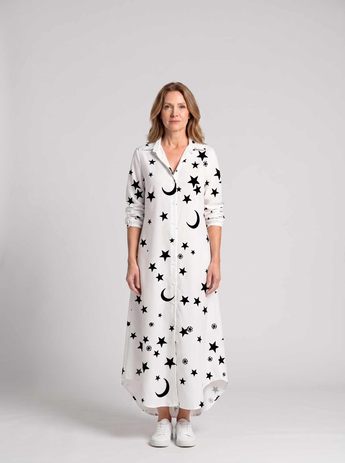 Elodie button-down shirt dress in Starry Night - front view