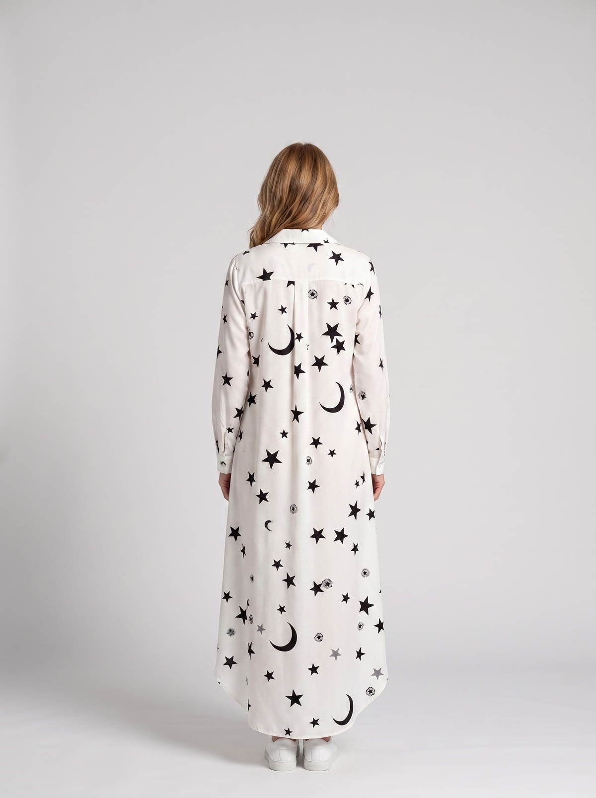 Elodie button-down shirt dress in Starry Night - back view