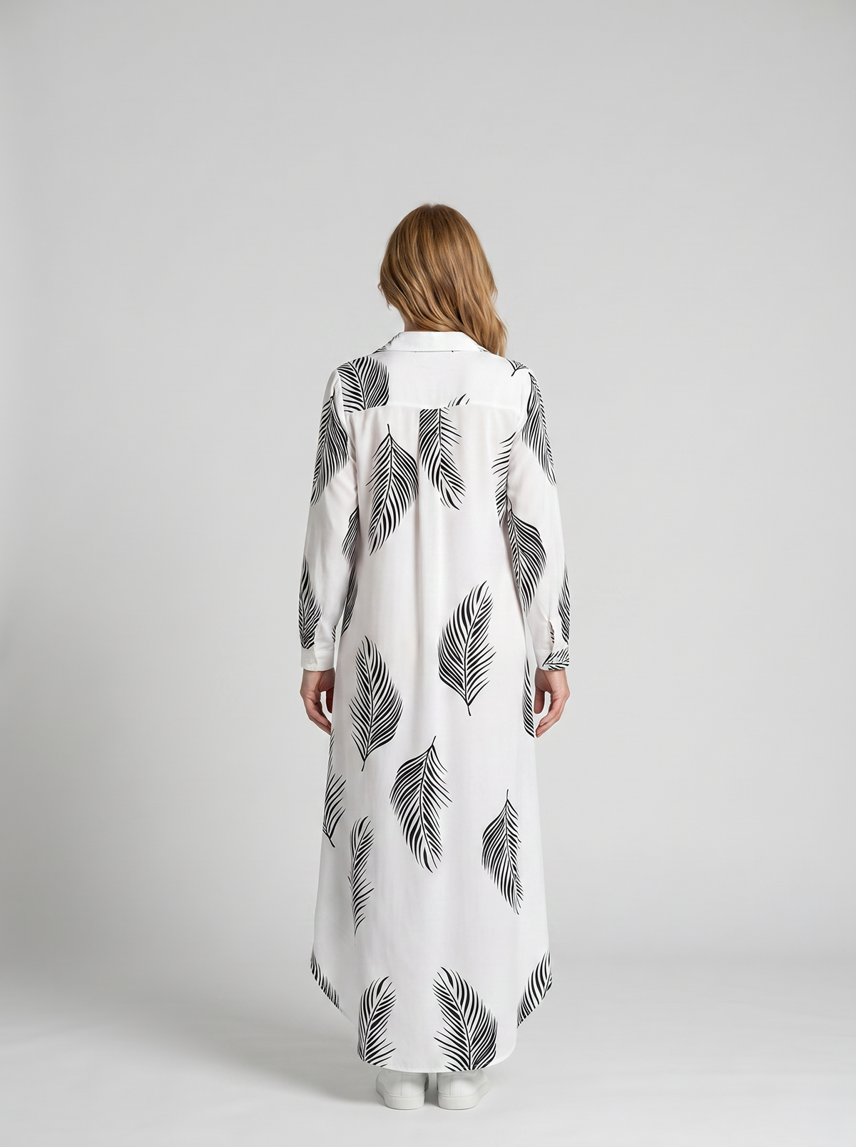 Elodie button-down shirt dress in Palm Leaf - back view