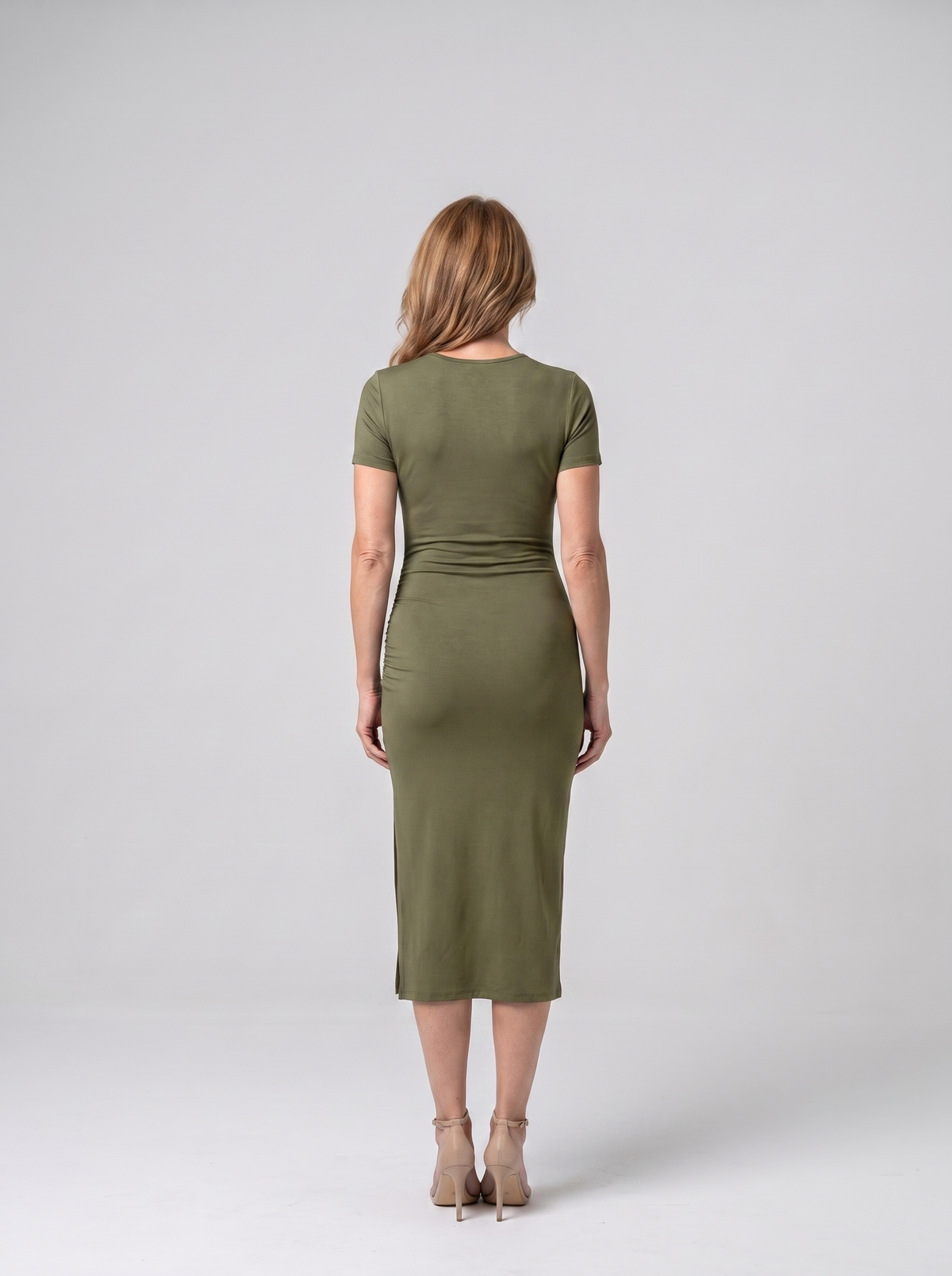 Talia cut-out bodycon midi dress in Army Green - back view