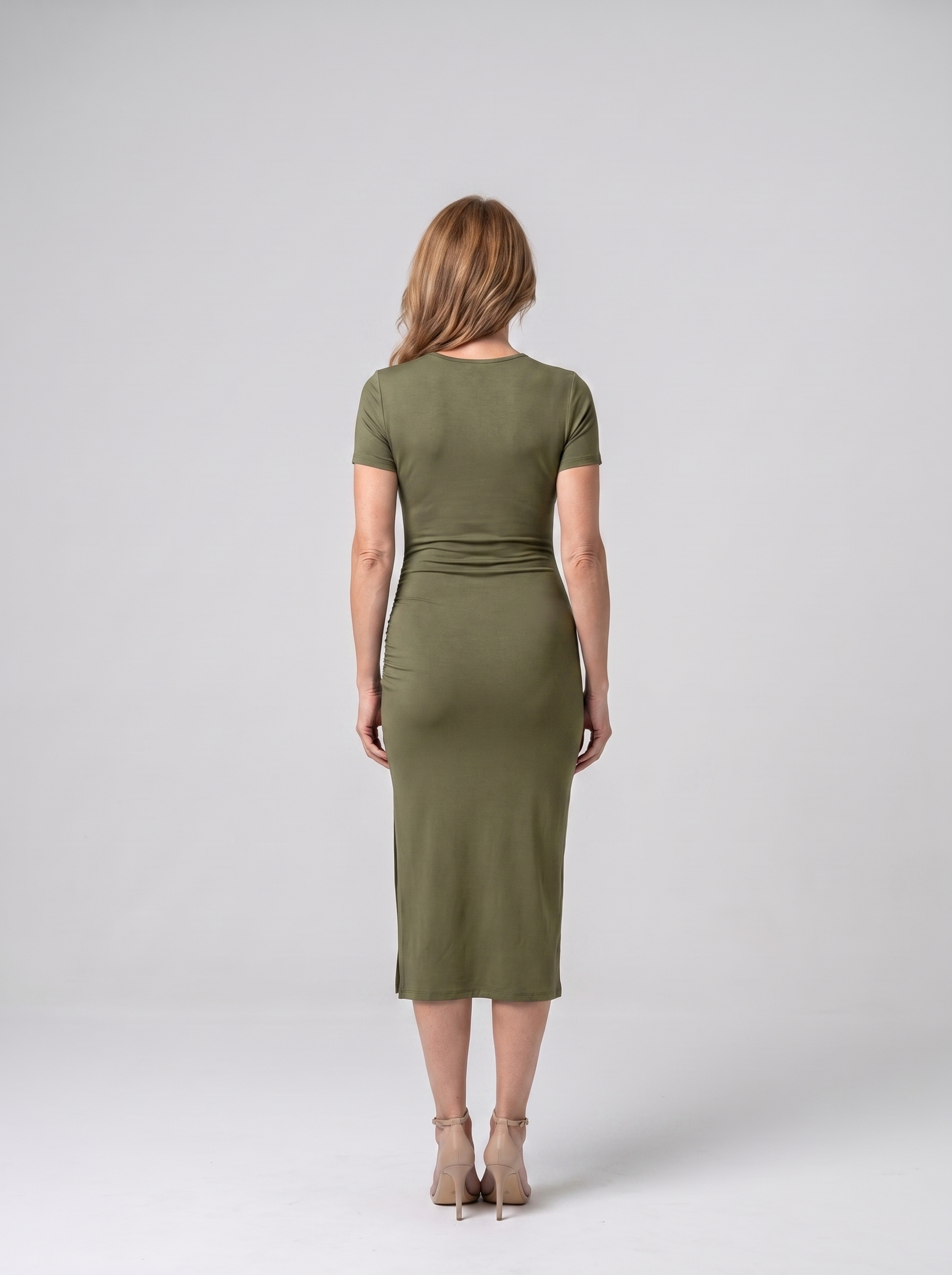 Talia cut-out bodycon midi dress in Army Green - back view