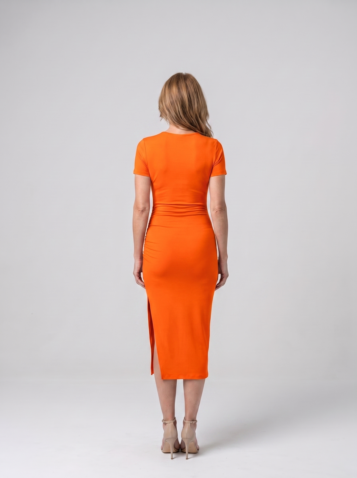 Talia cut-out bodycon midi dress in Orange - back view