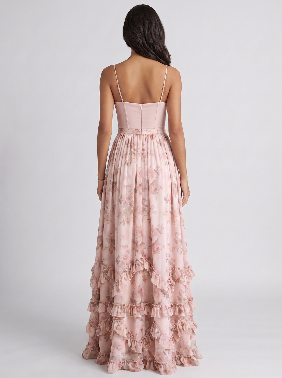 Violetta floral corset maxi dress in Blush Pink - back view