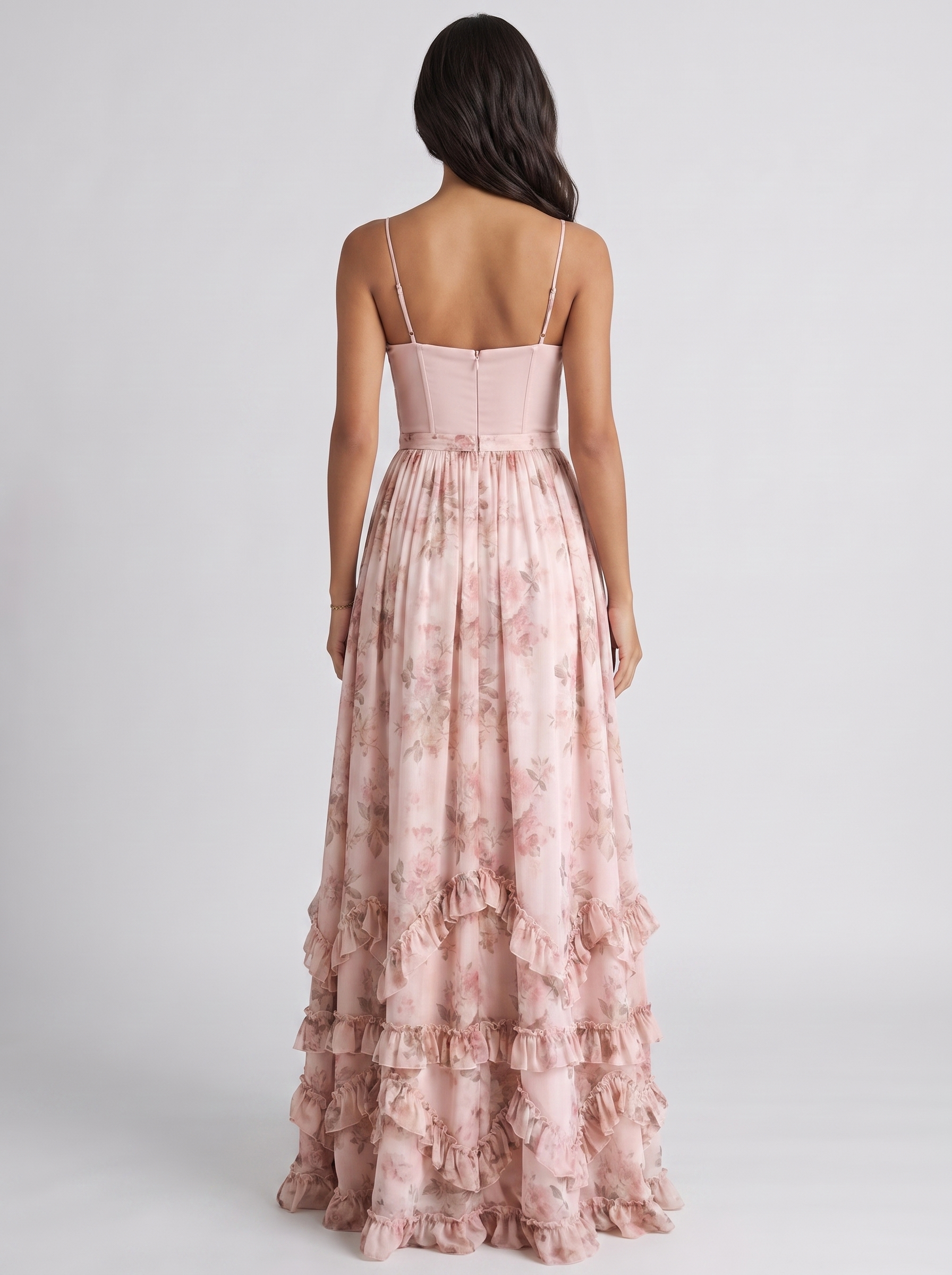 Violetta floral corset maxi dress in Blush Pink - back view