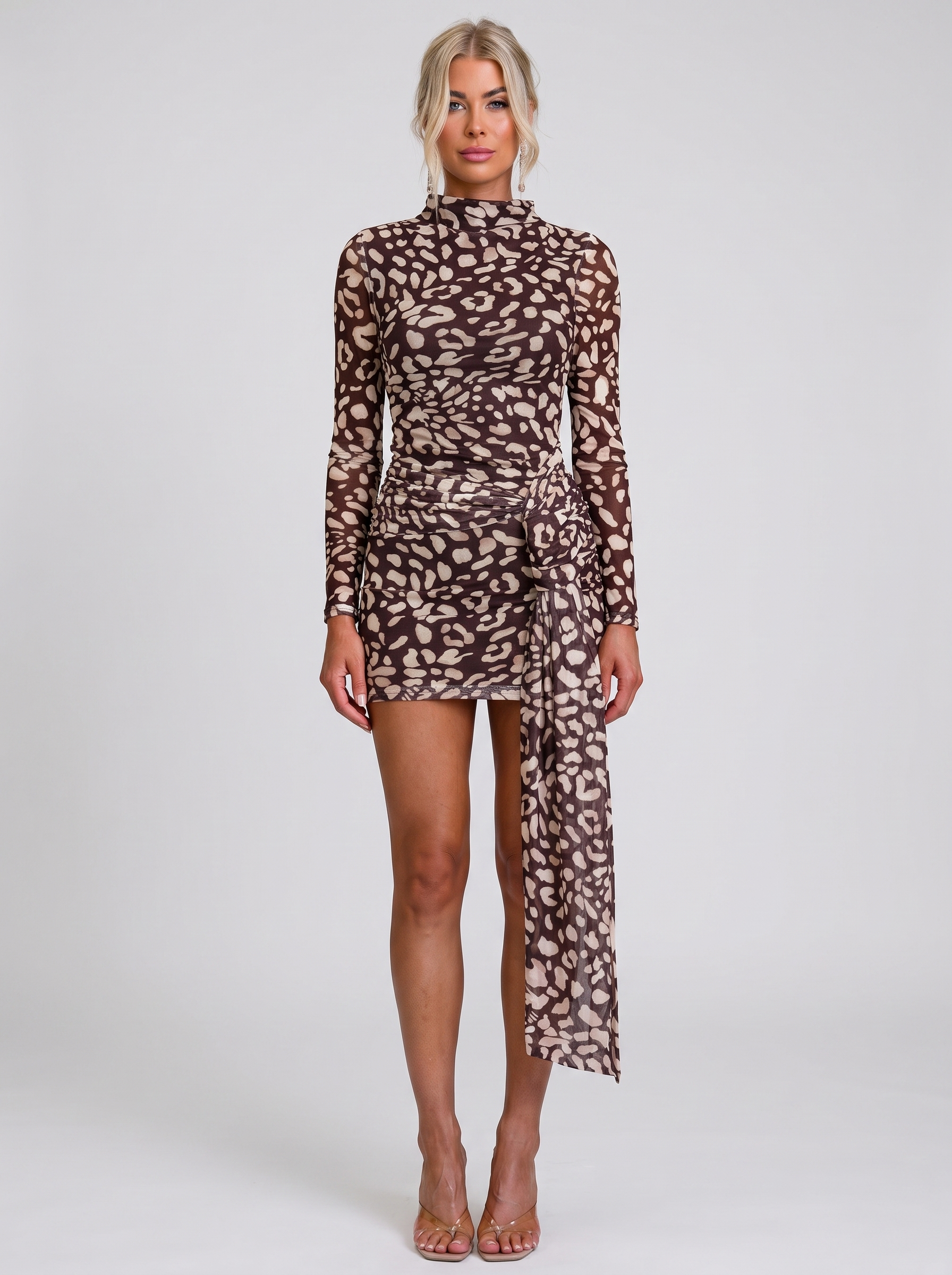 Leona leopard mesh mini dress - front view