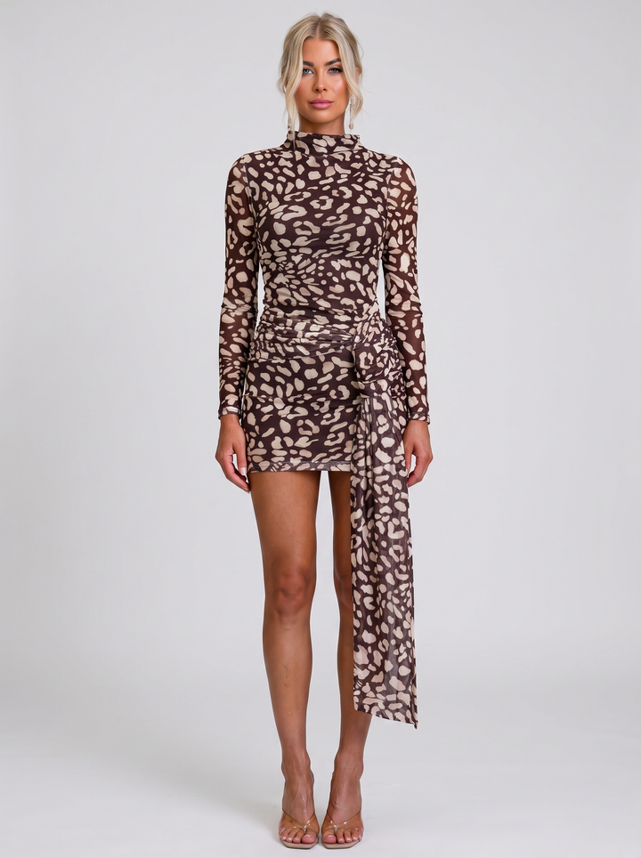 Leona leopard mesh mini dress - front view