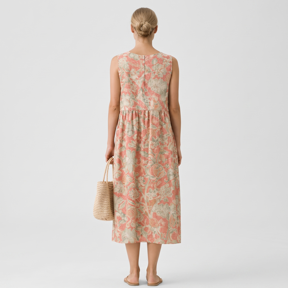 Raya Everyday Midi Dress - back view with dropped waist seam