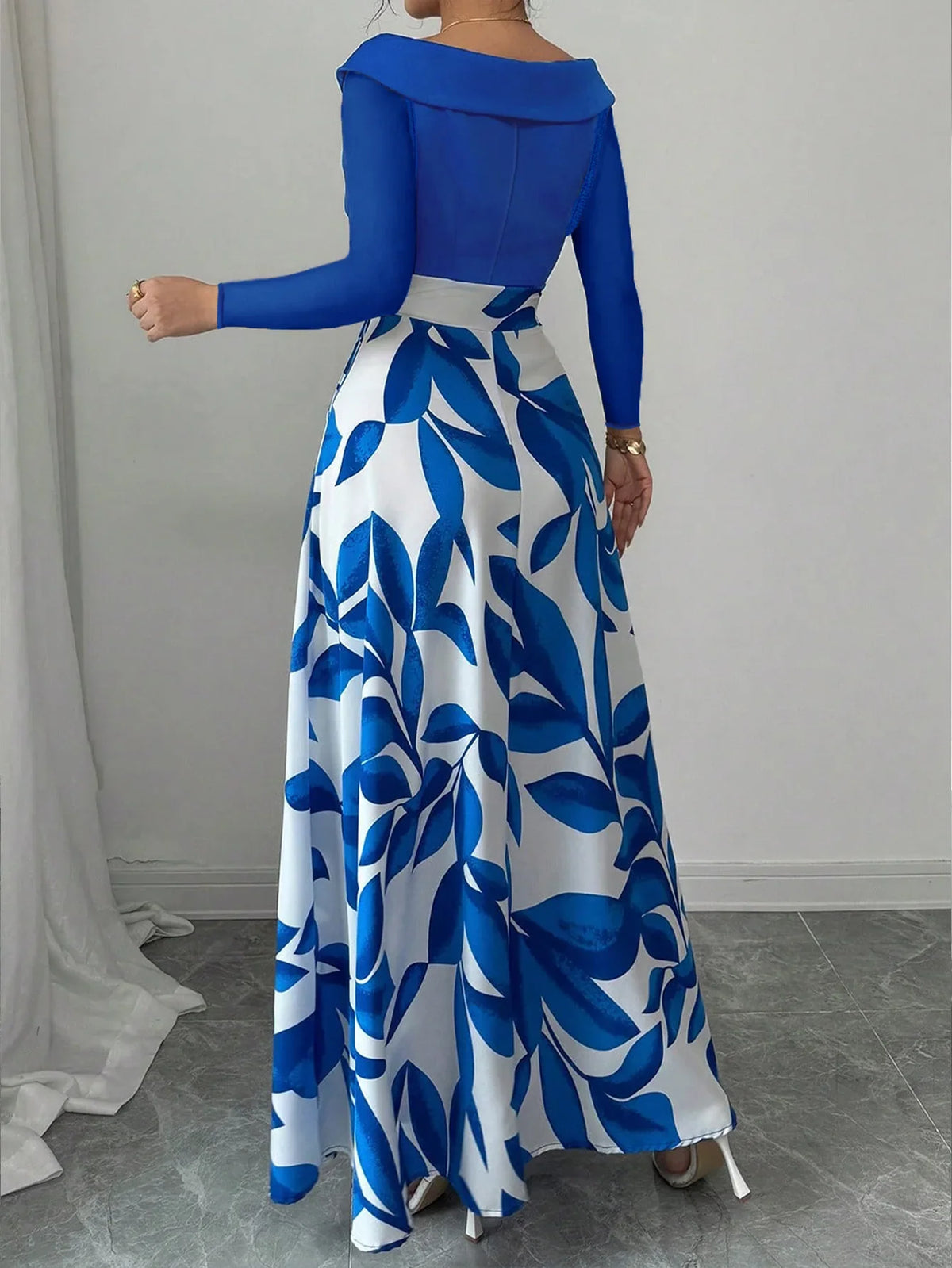 Hilary Maxi Dress in Blue Long Sleeve, back