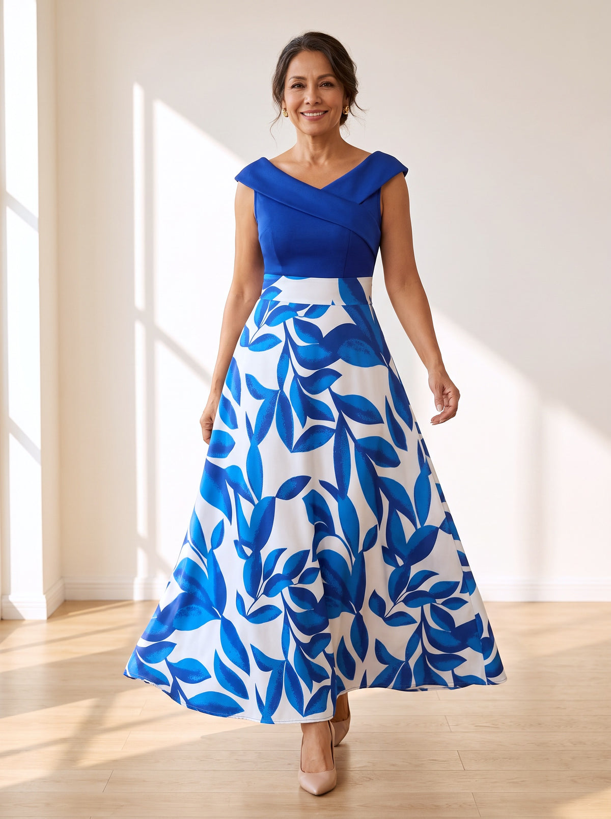 Hilary Maxi Dress in Blue Cap Sleeve, front