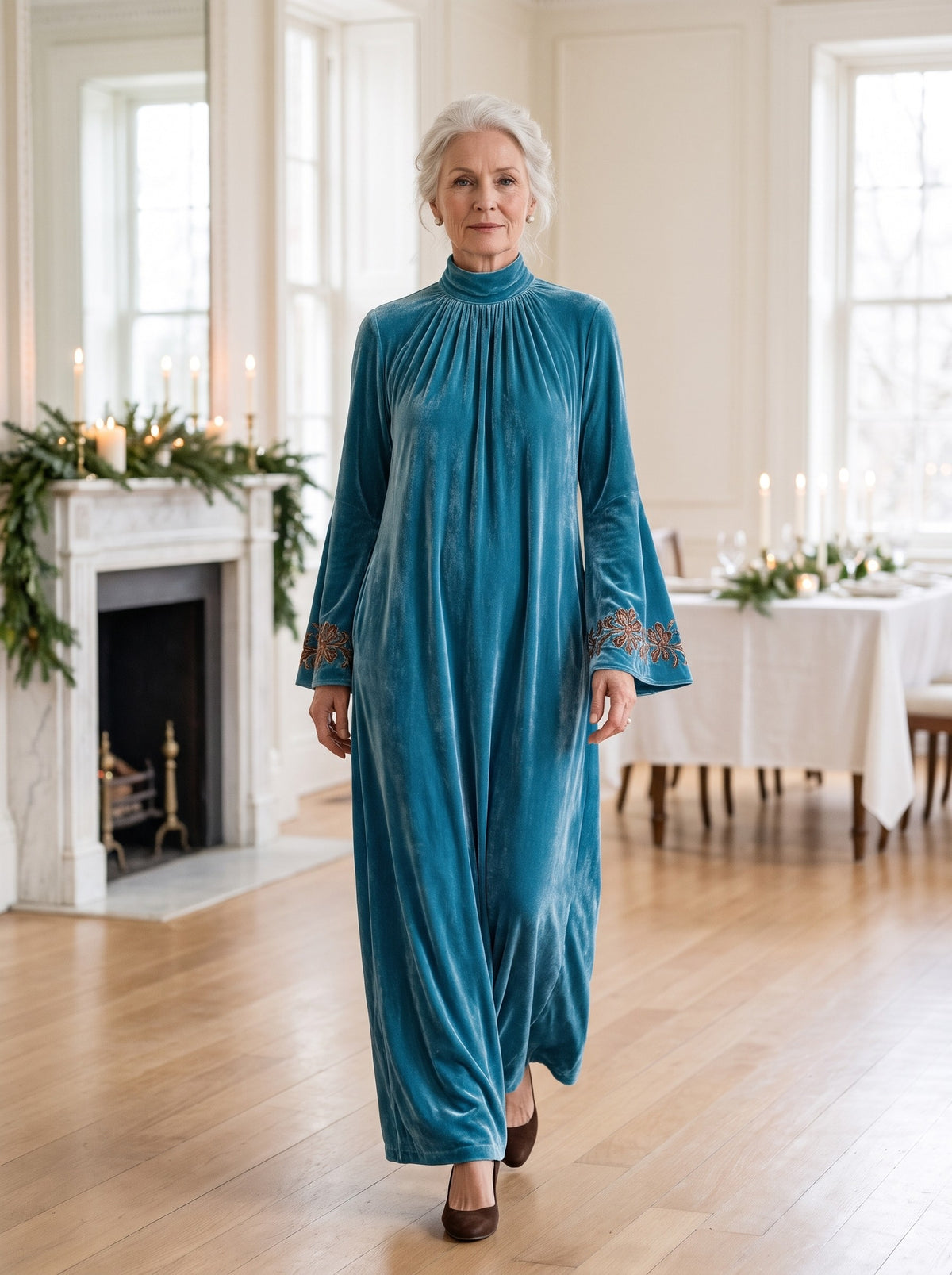Iona Maxi Dress in Teal Blue, front view