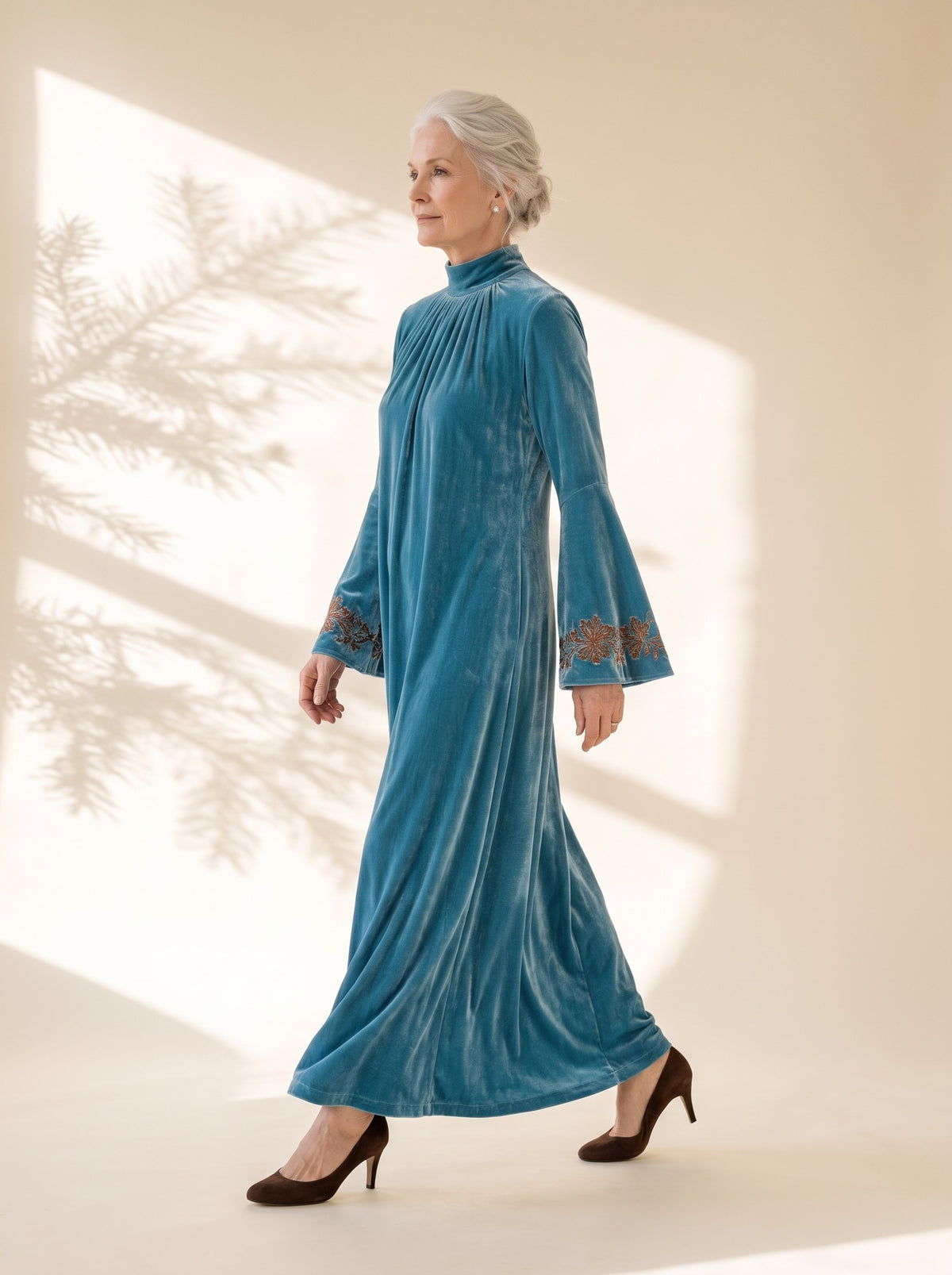 Iona Maxi Dress in Teal Blue, side view