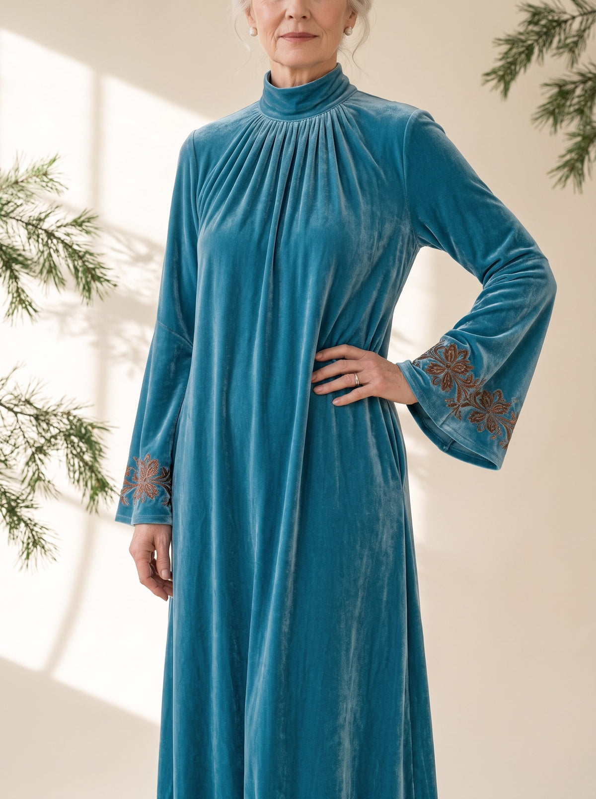 Iona Maxi Dress in Teal Blue, detail view