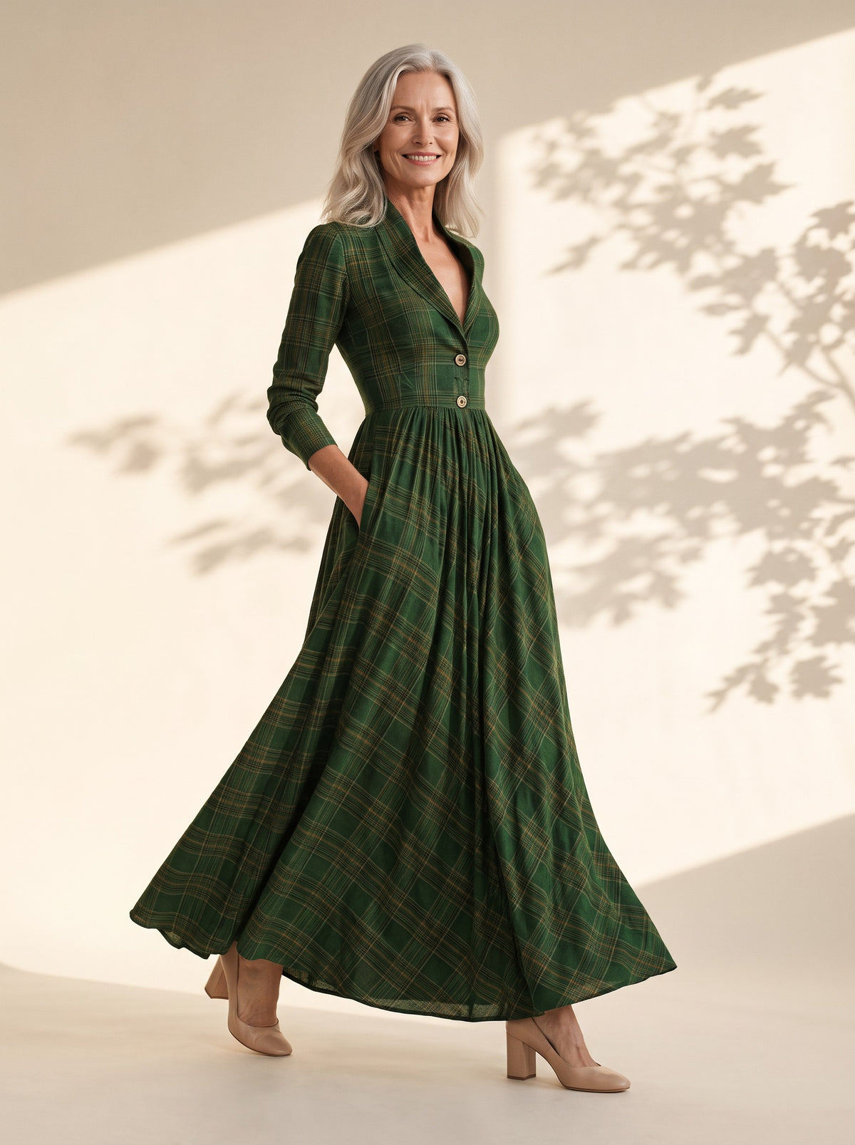 Isobel Maxi Dress in Green Plaid