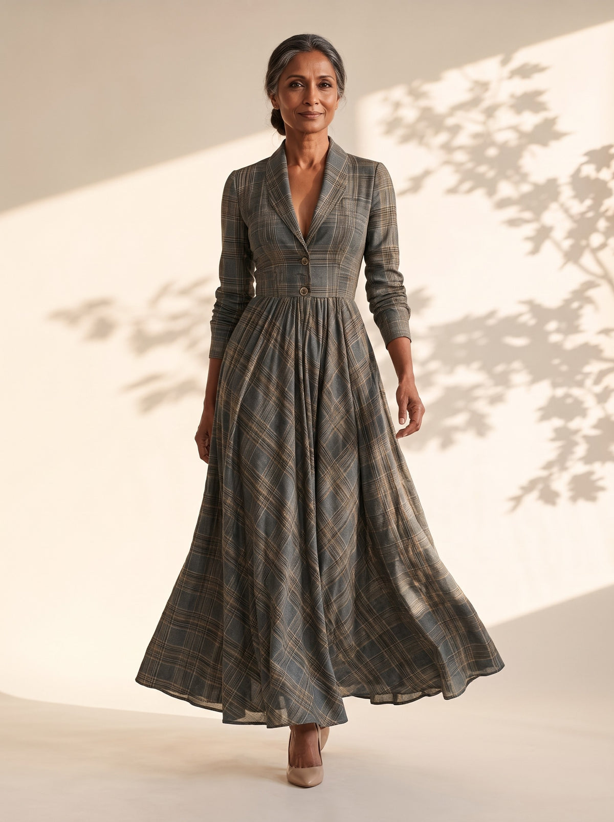 Isobel Maxi Dress in Grey Plaid
