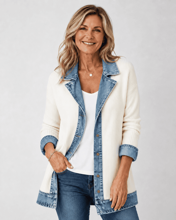 Sabine Denim-Trim Knit Jacket