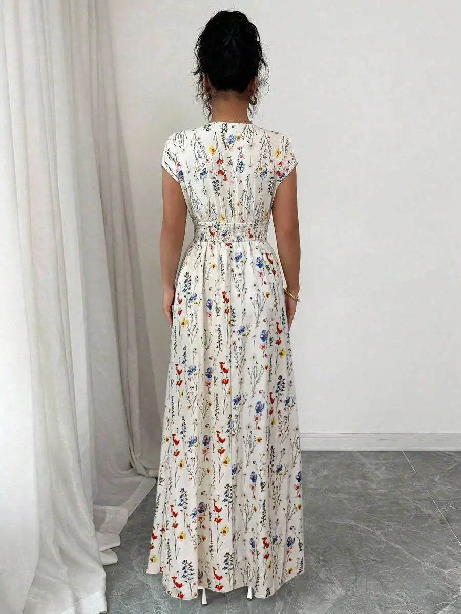 Lydia Maxi Dress in Cream Floral, back