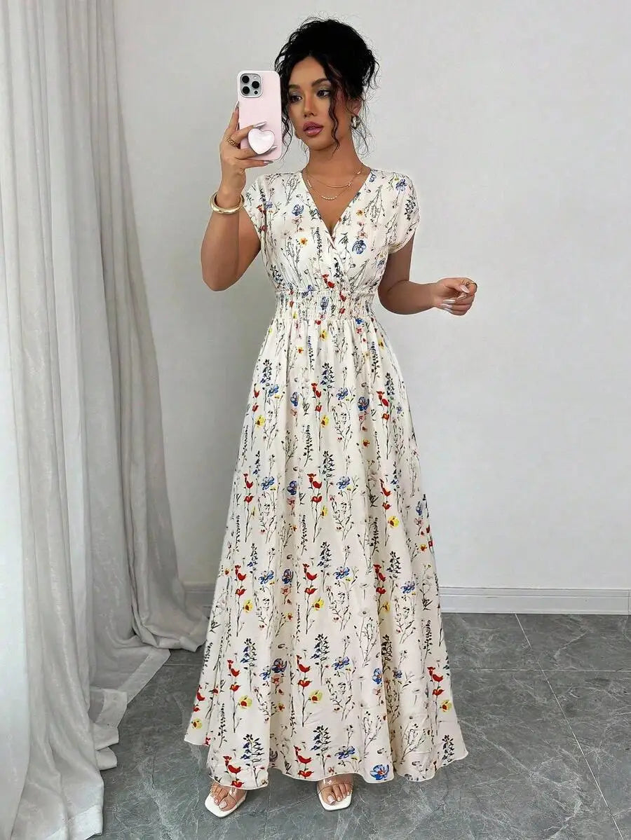 Lydia Maxi Dress in Cream Floral, front