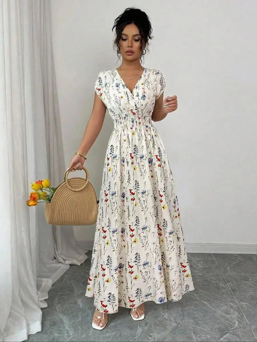 Lydia Maxi Dress in Cream Floral, full length