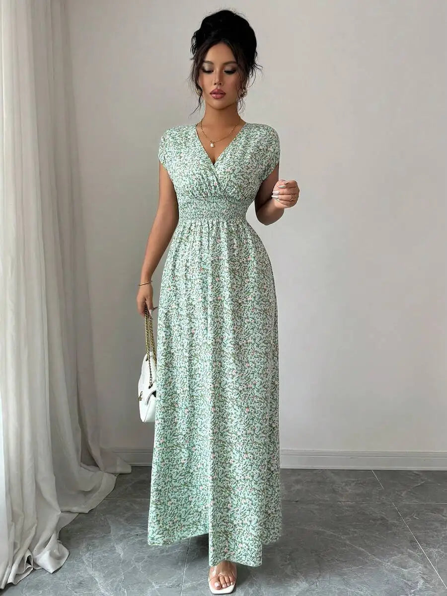 Lydia Maxi Dress in Sage Floral, full length