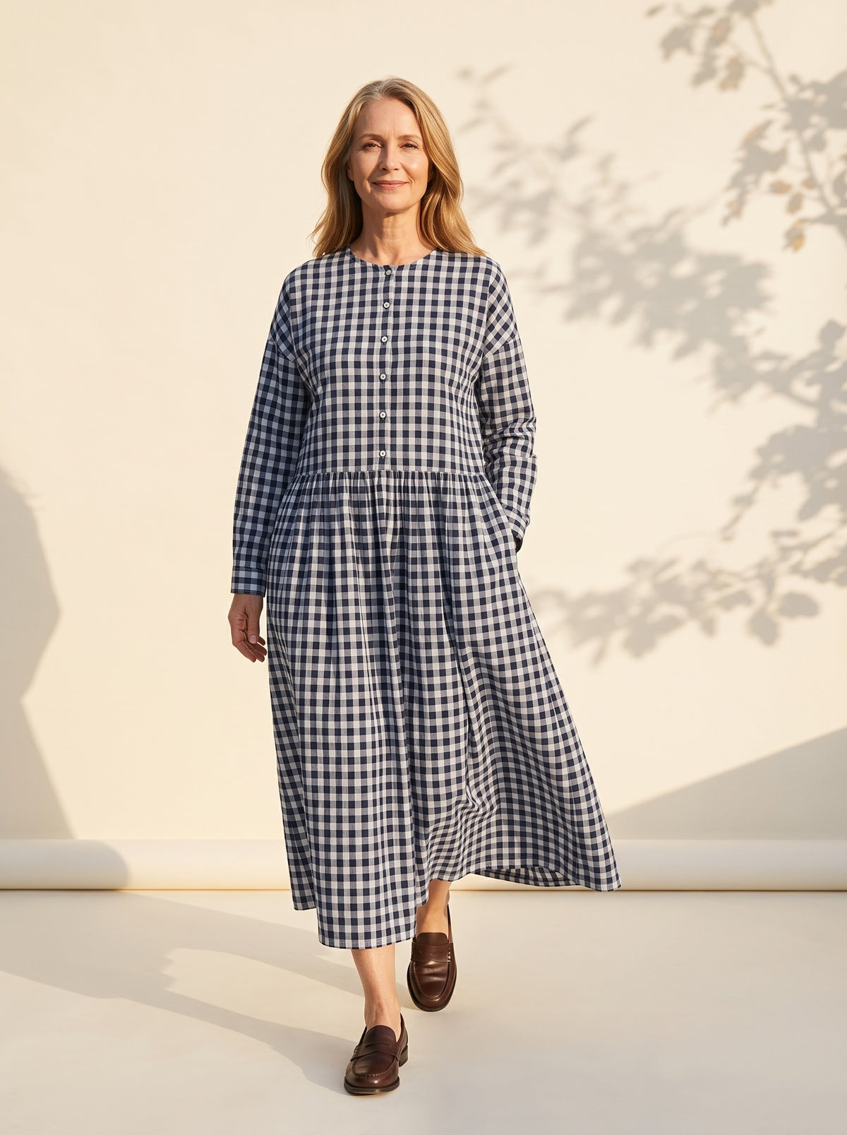 Margery Midi Dress in Navy Gingham