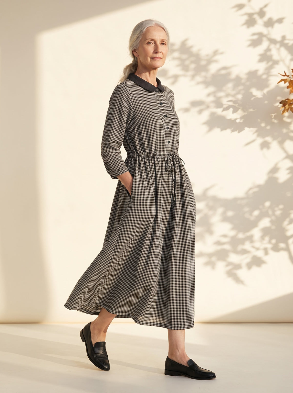 Maude Midi Dress in Black & White Gingham