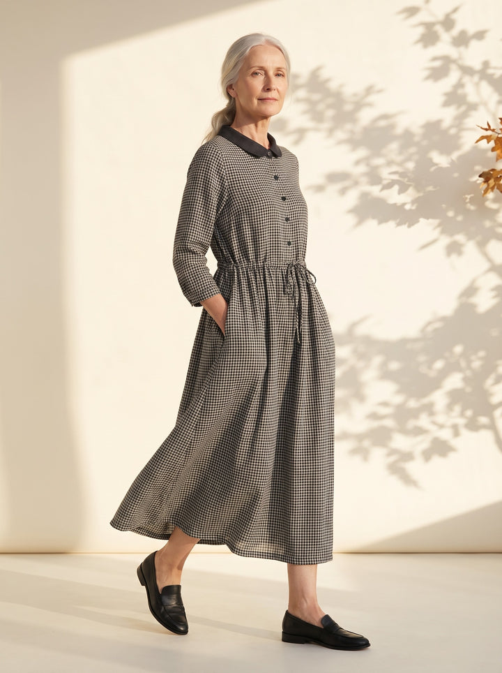 Maude Midi Dress in Black & White Gingham