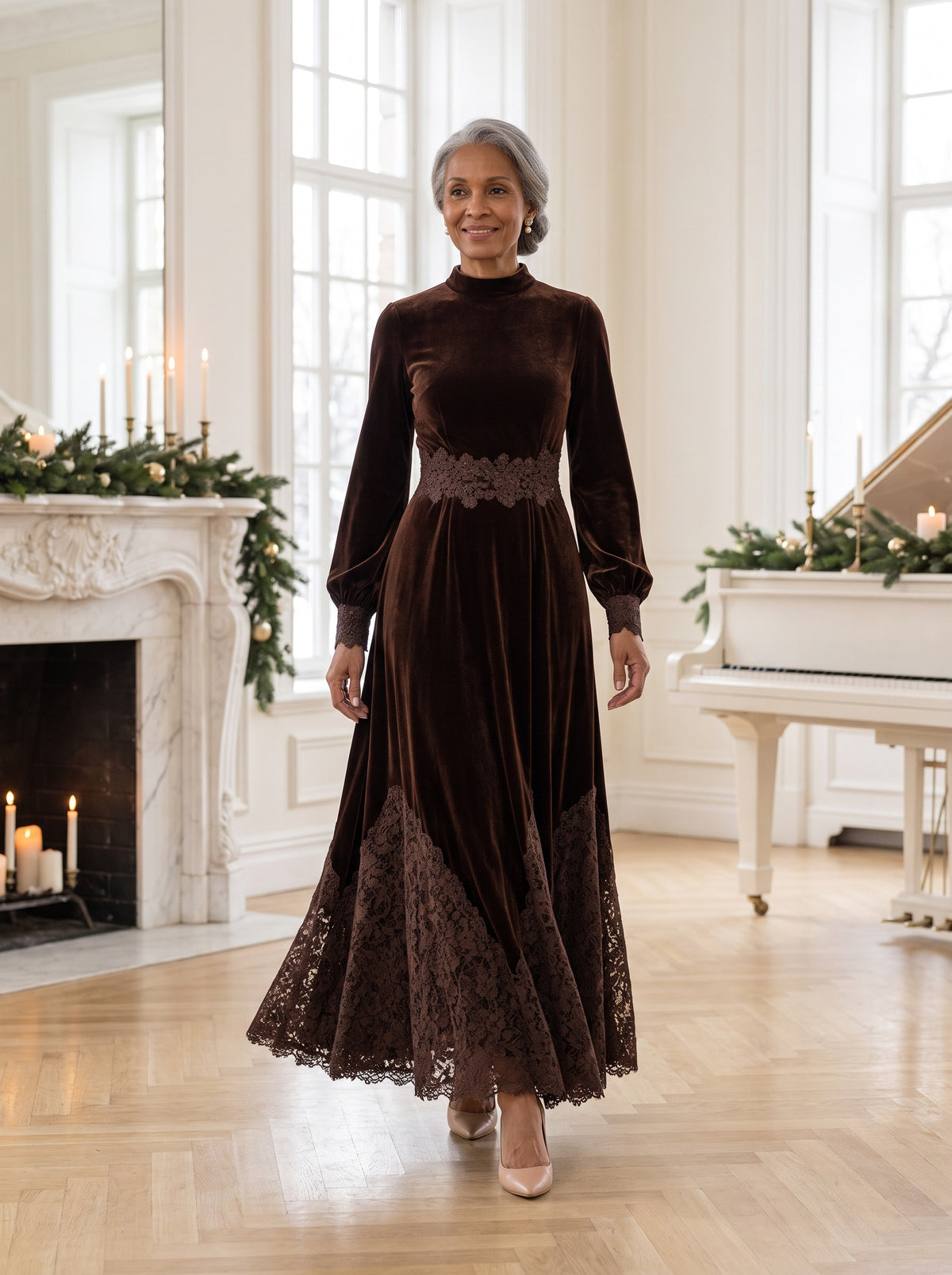 Mavis Maxi Dress in Chocolate Brown, front view