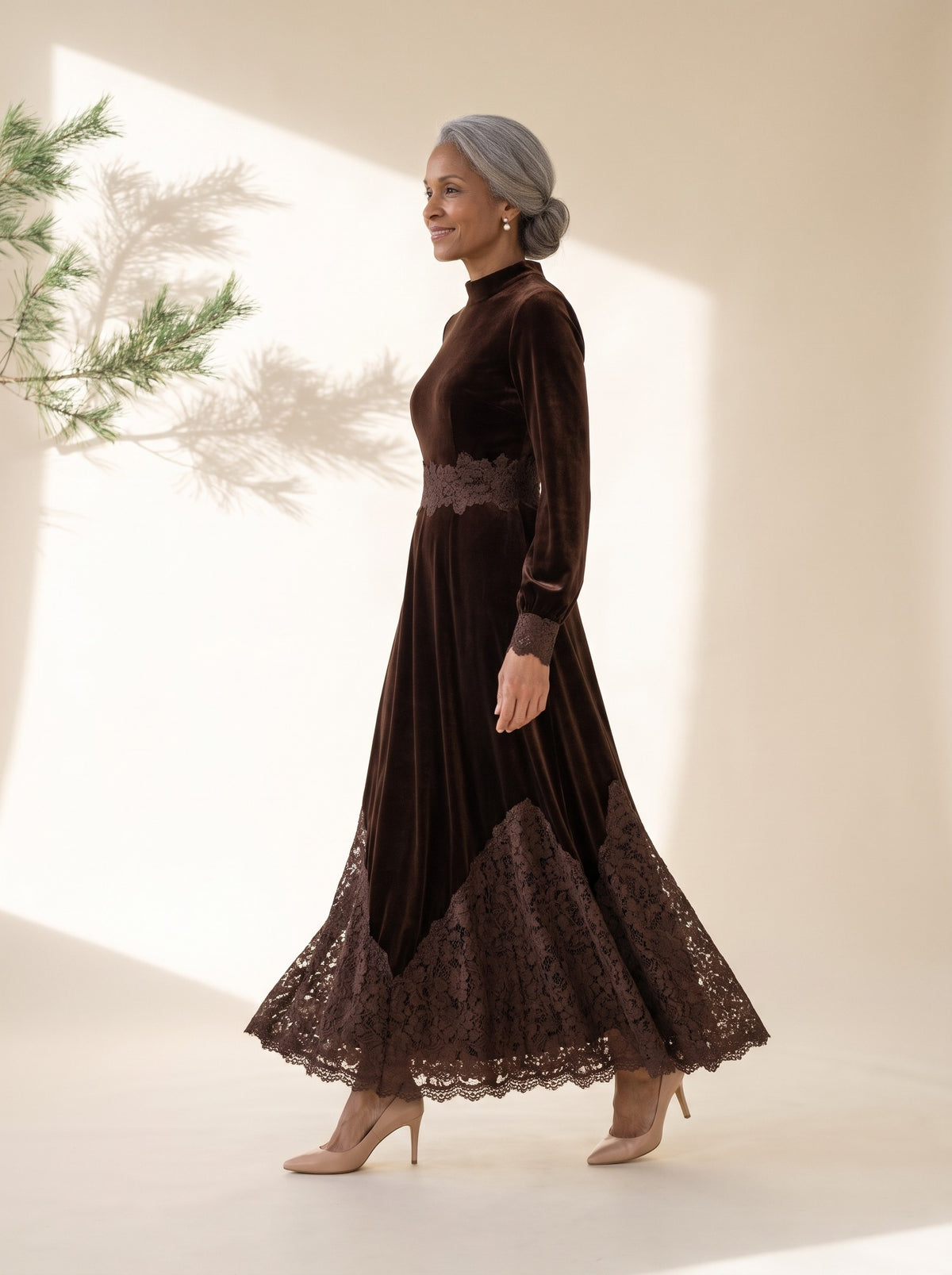 Mavis Maxi Dress in Chocolate Brown, side view