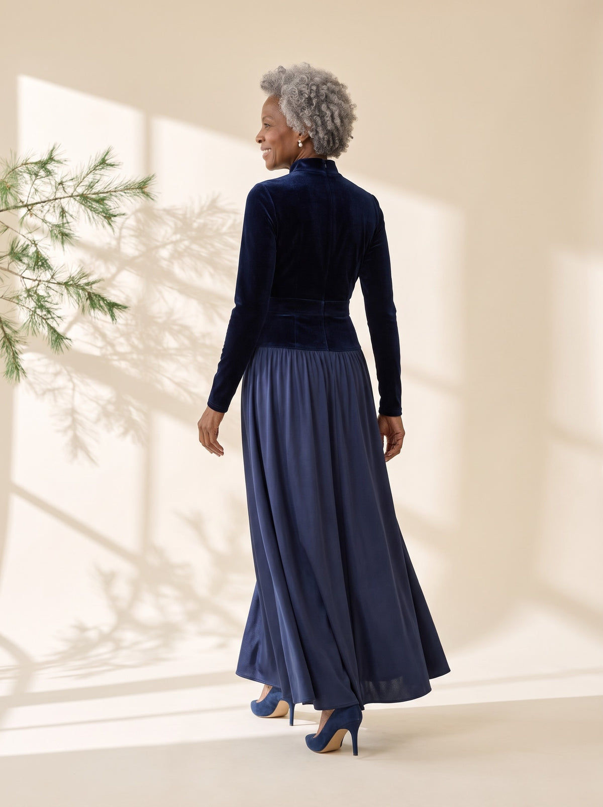 Nanette Maxi Dress in Navy, back view