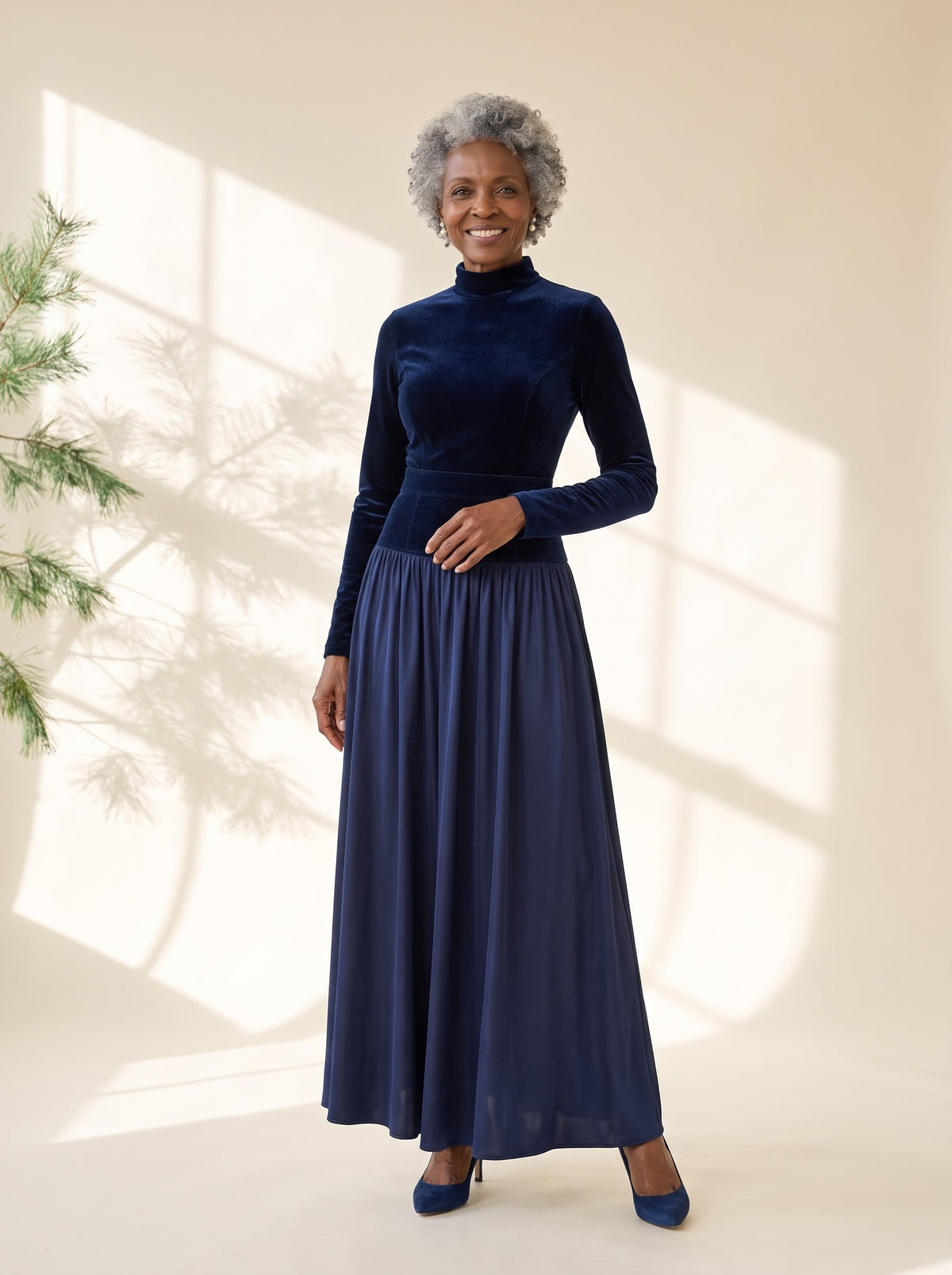 Nanette Maxi Dress in Navy, detail view