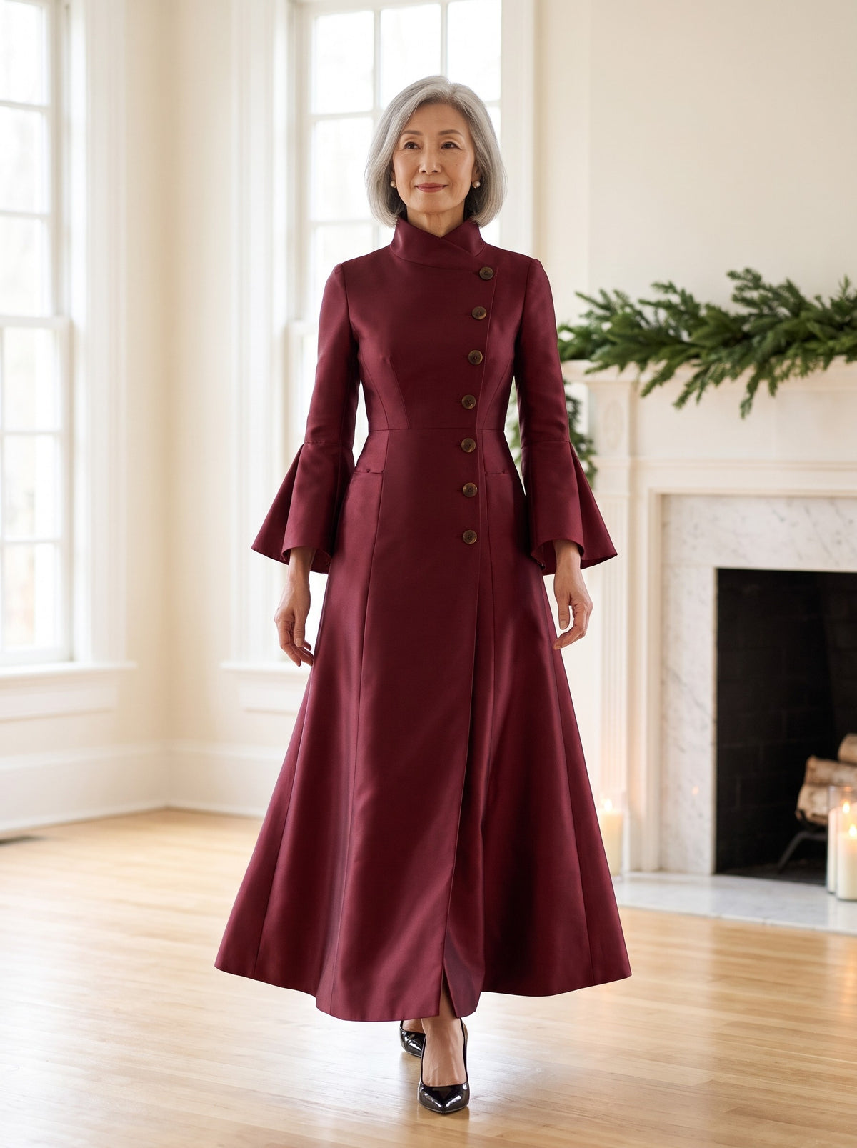 Noreen Maxi Dress in Burgundy, front view