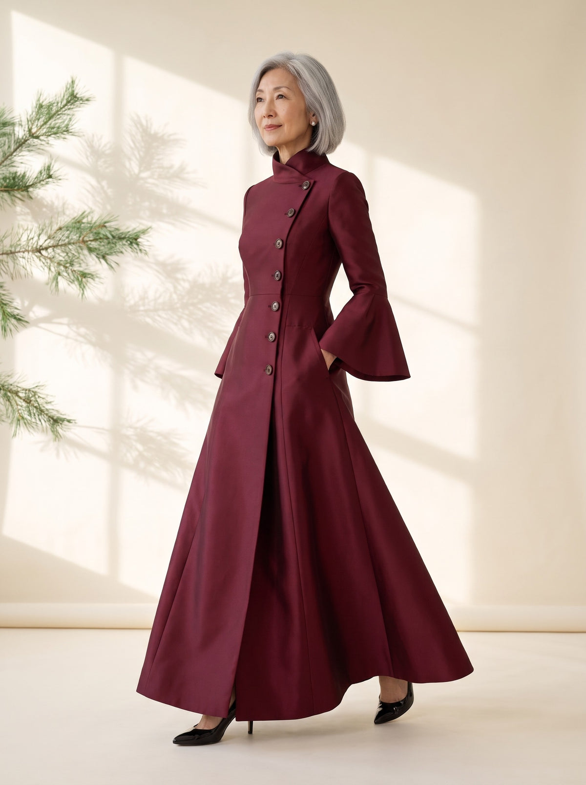 Noreen Maxi Dress in Burgundy, side view